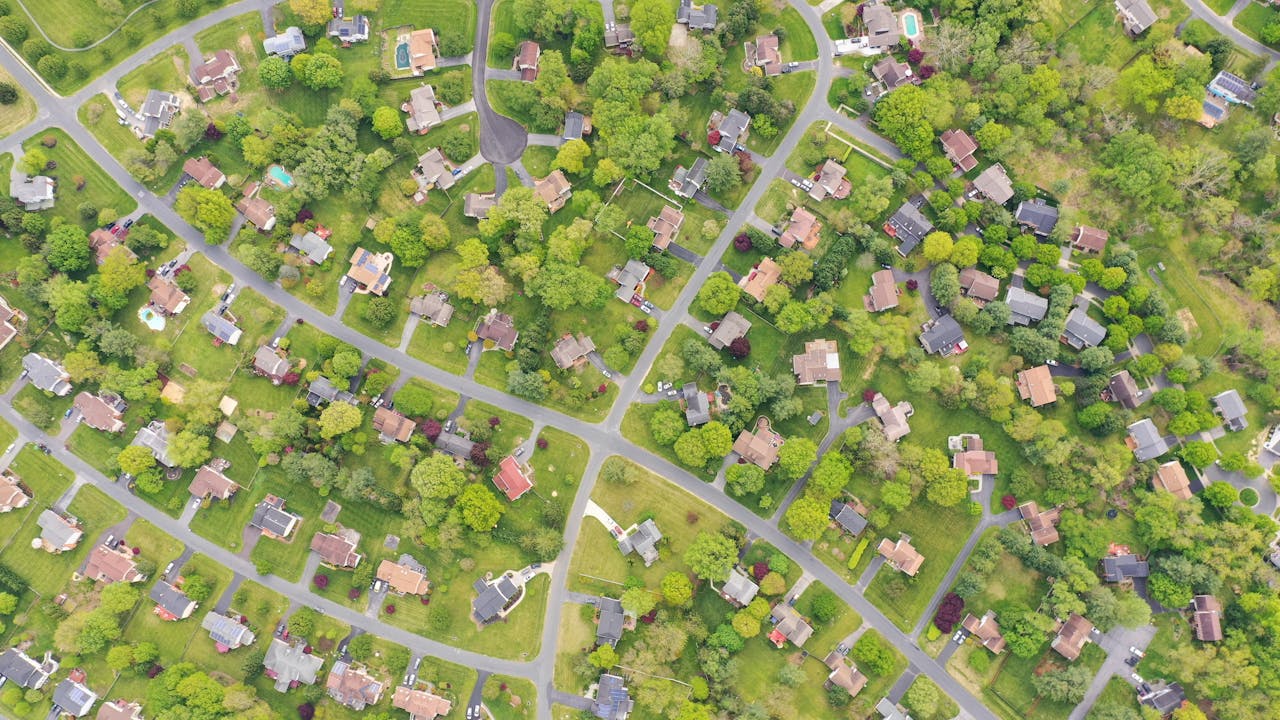Maryland suburban neighborhood aerial